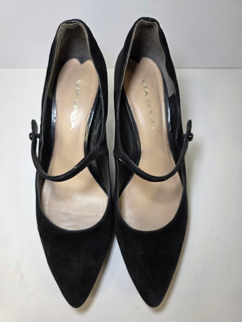 Via Spiga Black Suede Pointed Toe Mary Jane Heels 7.5 - Picture 2 of 9